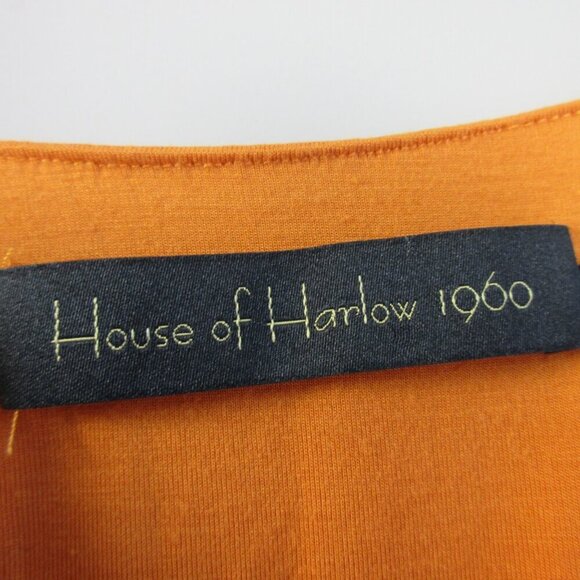 House of Harlow 1960 Mirtha Midi Dress S Orange Rayon Ruched Stretch Party 402 - Picture 2 of 12